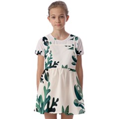 Leaves Plants Foliage Border Kids  Short Sleeve Pinafore Style Dress by Sarkoni