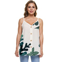 Leaves Plants Foliage Border Casual Spaghetti Strap Chiffon Top by Sarkoni