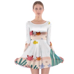 Cartoon Marine Life Marine Drawing Long Sleeve Skater Dress by Sarkoni