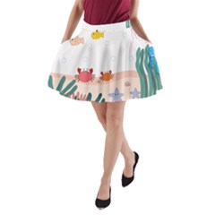 Cartoon Marine Life Marine Drawing A-line Pocket Skirt