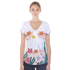 Cartoon Marine Life Marine Drawing Short Sleeve Front Detail Top