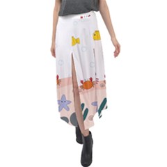 Cartoon Marine Life Marine Drawing Velour Split Maxi Skirt