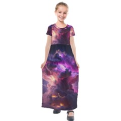 Cloud Heaven Storm Chaos Purple Kids  Short Sleeve Maxi Dress