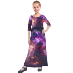 Cloud Heaven Storm Chaos Purple Kids  Quarter Sleeve Maxi Dress