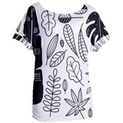 Leaves Plants Doodle Drawing Women s Oversized T-shirt by Sarkoni