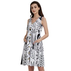 Leaves Plants Doodle Drawing Sleeveless Dress With Pocket by Sarkoni