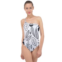 Leaves Plants Doodle Drawing Classic One Shoulder Swimsuit