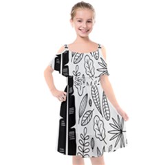 Leaves Plants Doodle Drawing Kids  Cut Out Shoulders Chiffon Dress