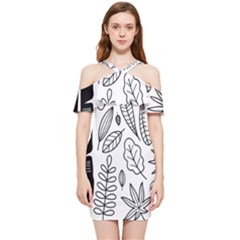 Leaves Plants Doodle Drawing Shoulder Frill Bodycon Summer Dress by Sarkoni