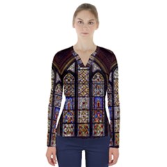 Stained Glass Window Old Antique V-neck Long Sleeve Top