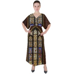 Stained Glass Window Old Antique V-neck Boho Style Maxi Dress by Sarkoni