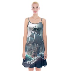 Pirate Ship Boat Sea Ocean Storm Spaghetti Strap Velvet Dress