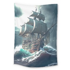 Pirate Ship Boat Sea Ocean Storm Large Tapestry