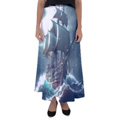 Pirate Ship Boat Sea Ocean Storm Flared Maxi Skirt