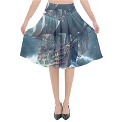 Pirate Ship Boat Sea Ocean Storm Flared Midi Skirt