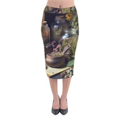 Apothecary Old Herbs Natural Velvet Midi Pencil Skirt