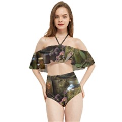 Apothecary Old Herbs Natural Halter Flowy Bikini Set  by Sarkoni