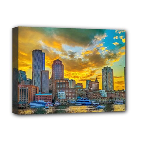 Boston Skyline Cityscape River Deluxe Canvas 16  X 12  (stretched) 