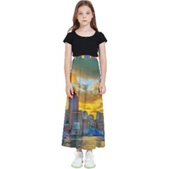 Boston Skyline Cityscape River Kids  Flared Maxi Skirt by Sarkoni