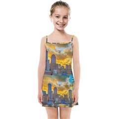 Boston Skyline Cityscape River Kids  Summer Sun Dress