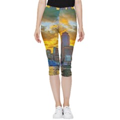 Boston Skyline Cityscape River Inside Out Lightweight Velour Capri Leggings  by Sarkoni