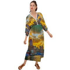 Boston Skyline Cityscape River Grecian Style  Maxi Dress by Sarkoni