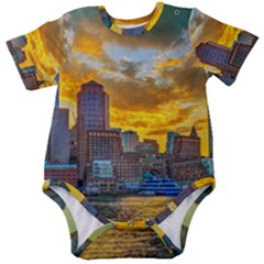 Boston Skyline Cityscape River Baby Short Sleeve Bodysuit by Sarkoni