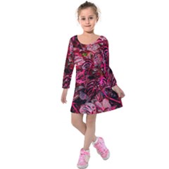 Red Leaves Plant Nature Leaves Kids  Long Sleeve Velvet Dress