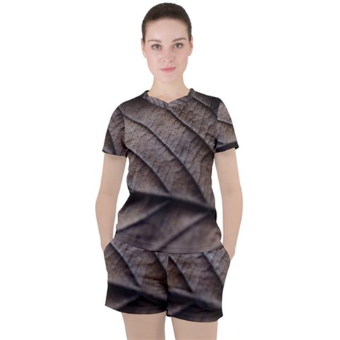 Leaf Veins Nerves Macro Closeup Women s T-shirt And Shorts Set by Amaryn4rt