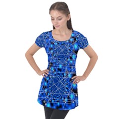 Network Connection Structure Knot Puff Sleeve Tunic Top by Amaryn4rt