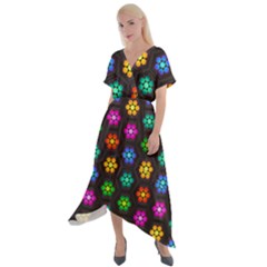 Pattern Background Colorful Design Cross Front Sharkbite Hem Maxi Dress
