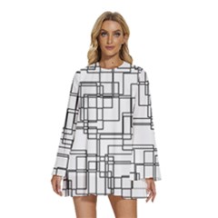 Structure Pattern Network Round Neck Long Sleeve Bohemian Style Chiffon Mini Dress by Amaryn4rt