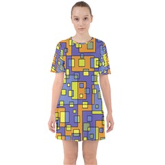 Square Background Background Texture Sixties Short Sleeve Mini Dress by Amaryn4rt