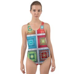 Tiles Pattern Background Colorful Cut-out Back One Piece Swimsuit by Amaryn4rt