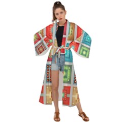 Tiles Pattern Background Colorful Maxi Kimono