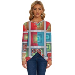 Tiles Pattern Background Colorful Long Sleeve Crew Neck Pullover Top