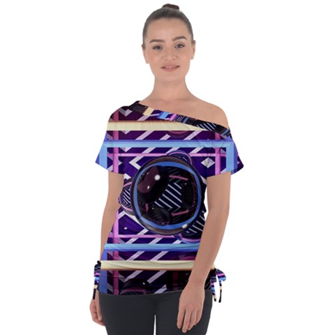 Abstract Sphere Room 3d Design Off Shoulder Tie-up T-shirt by Amaryn4rt