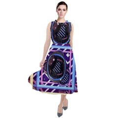 Abstract Sphere Room 3d Design Round Neck Boho Dress by Amaryn4rt