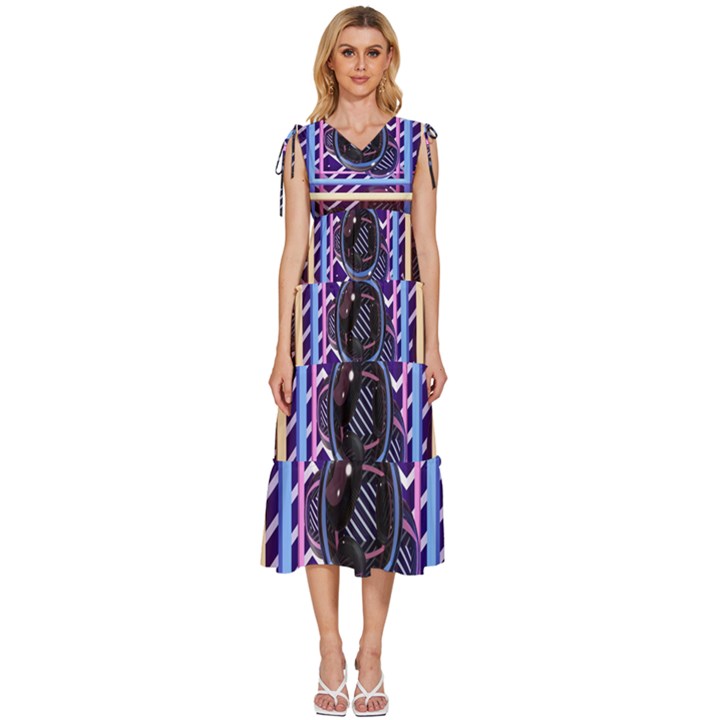 Abstract Sphere Room 3d Design V-Neck Drawstring Shoulder Sleeveless Maxi Dress