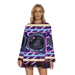 Abstract Sphere Room 3d Design Round Neck Long Sleeve Bohemian Style Chiffon Mini Dress by Amaryn4rt