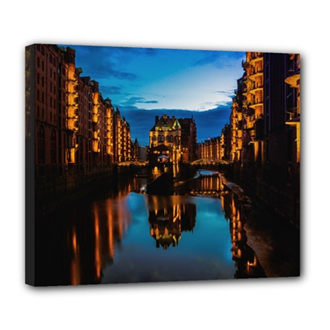 Hamburg City Blue Hour Night Deluxe Canvas 24  X 20  (stretched) by Amaryn4rt