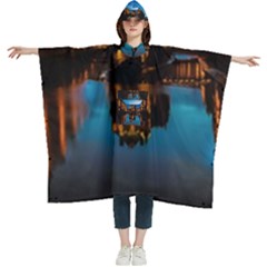 Hamburg City Blue Hour Night Women s Hooded Rain Ponchos