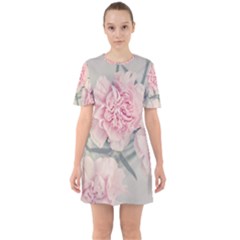 Cloves Flowers Pink Carnation Pink Sixties Short Sleeve Mini Dress