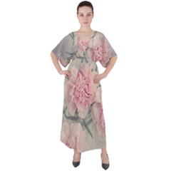 Cloves Flowers Pink Carnation Pink V-Neck Boho Style Maxi Dress