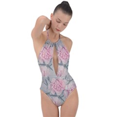 Cloves Flowers Pink Carnation Pink Plunge Cut Halter Swimsuit