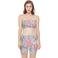 Cloves Flowers Pink Carnation Pink Stretch Shorts and Tube Top Set