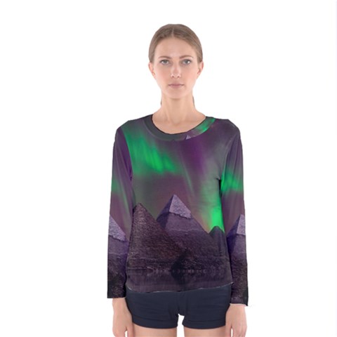 Fantasy Pyramid Mystic Space Aurora Women s Long Sleeve T-shirt by Grandong