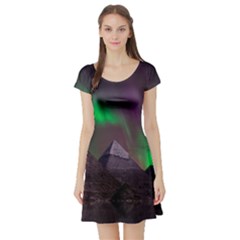 Fantasy Pyramid Mystic Space Aurora Short Sleeve Skater Dress by Grandong