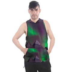 Fantasy Pyramid Mystic Space Aurora Men s Sleeveless Hoodie by Grandong