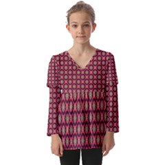 Kaleidoscope Seamless Pattern Kids  V Neck Casual Top